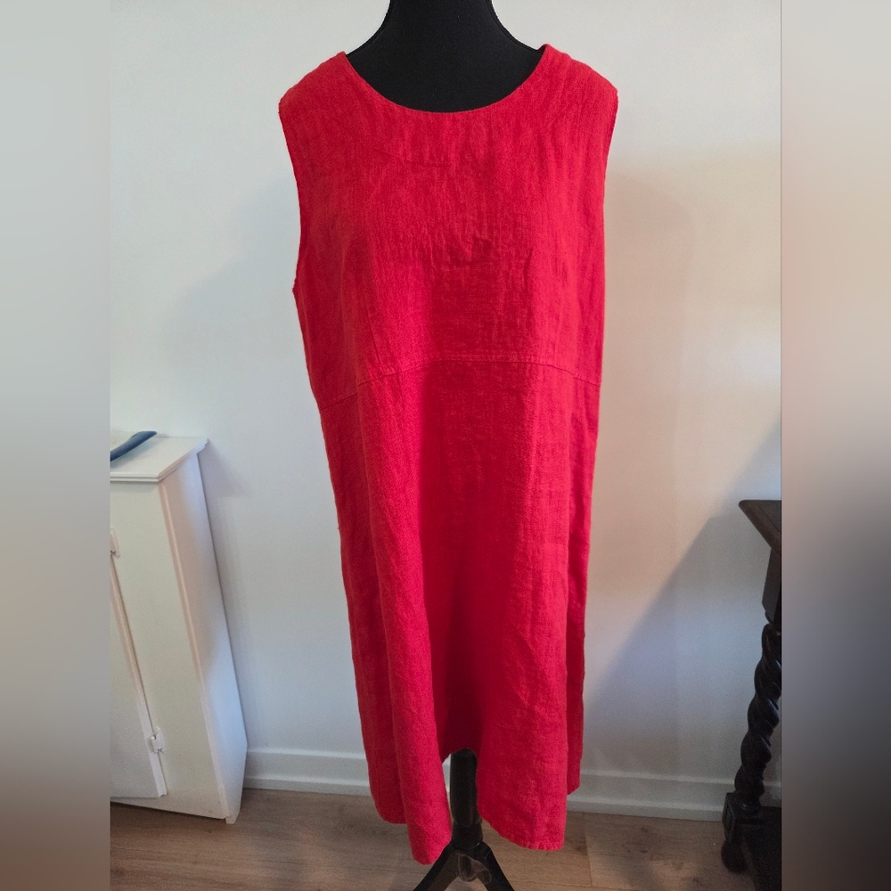 FLAX red linen A-line dress Sz M - Picture 2 of 8